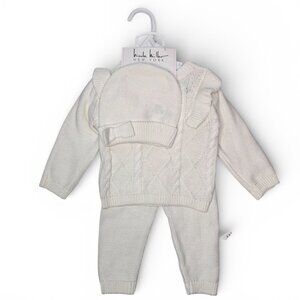 NWT Nicole Miller Knitted Baby 3 Piece Set Cable Knit Sunday Best Outfit 3/6M